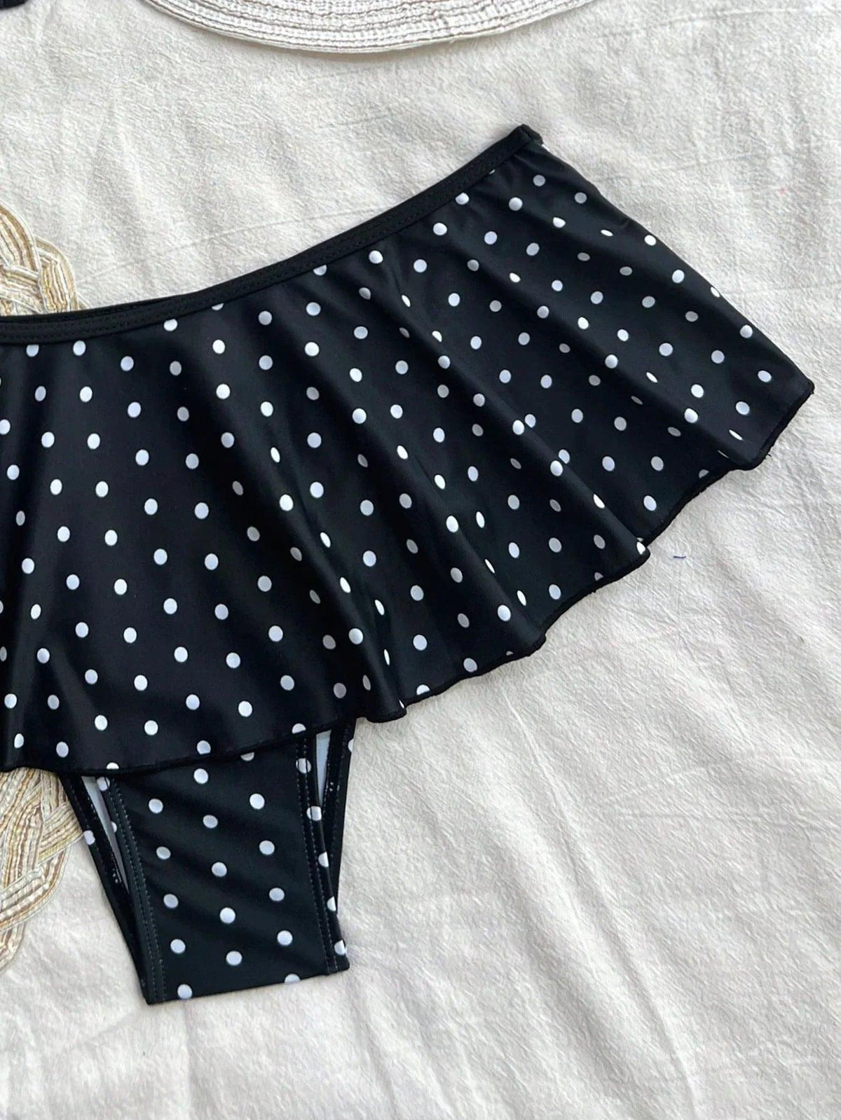 Swim Chiccia Women’s 2-Piece Polka Dot Bikini – Spaghetti Strap Top & Ruffled Contrast Bottoms - Dazzling Beauty Solution