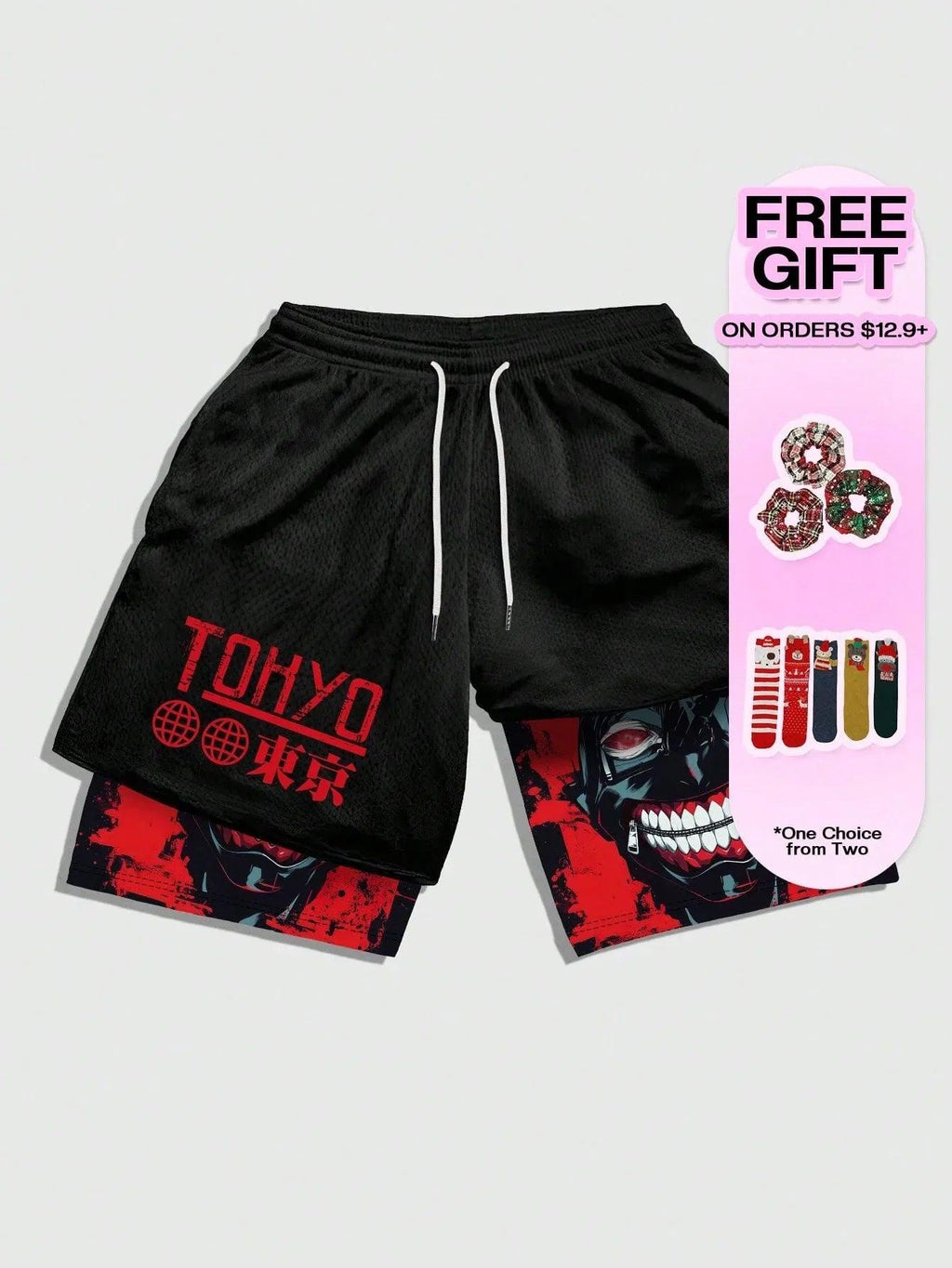 ROMWE MEN Anime Men'S Simple Figure Graphic Drawstring Waist Basketball Shorts, School - Dazzling Beauty Solution
