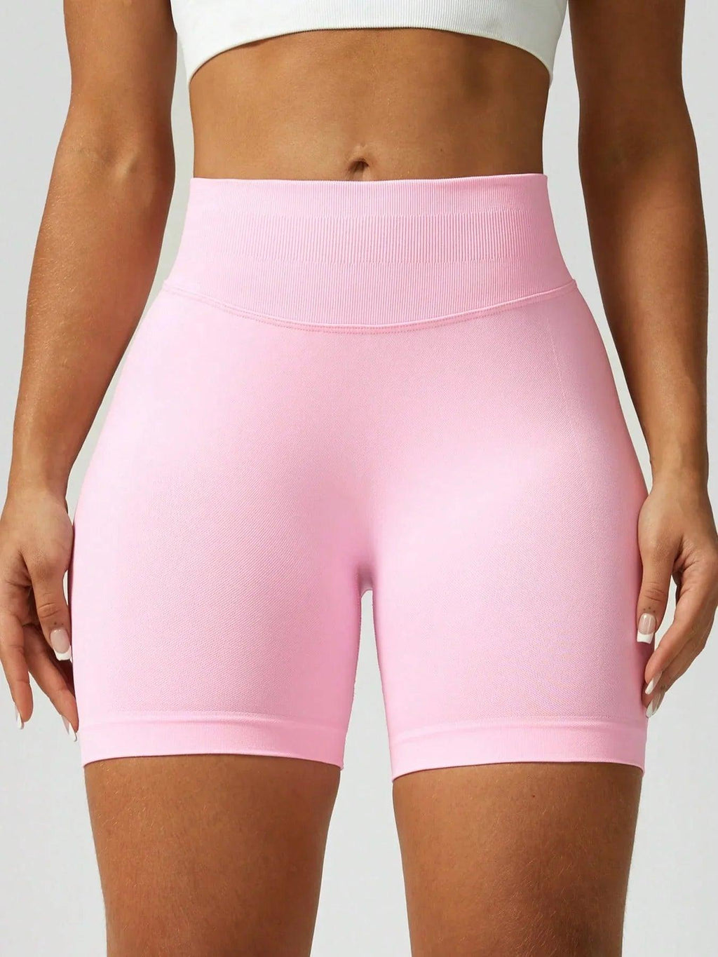 Seamless Tummy Control Workout Shorts – Pink Mid-Waist Butt-Lifting Fitness Shorts for Women - Dazzling Beauty Solution