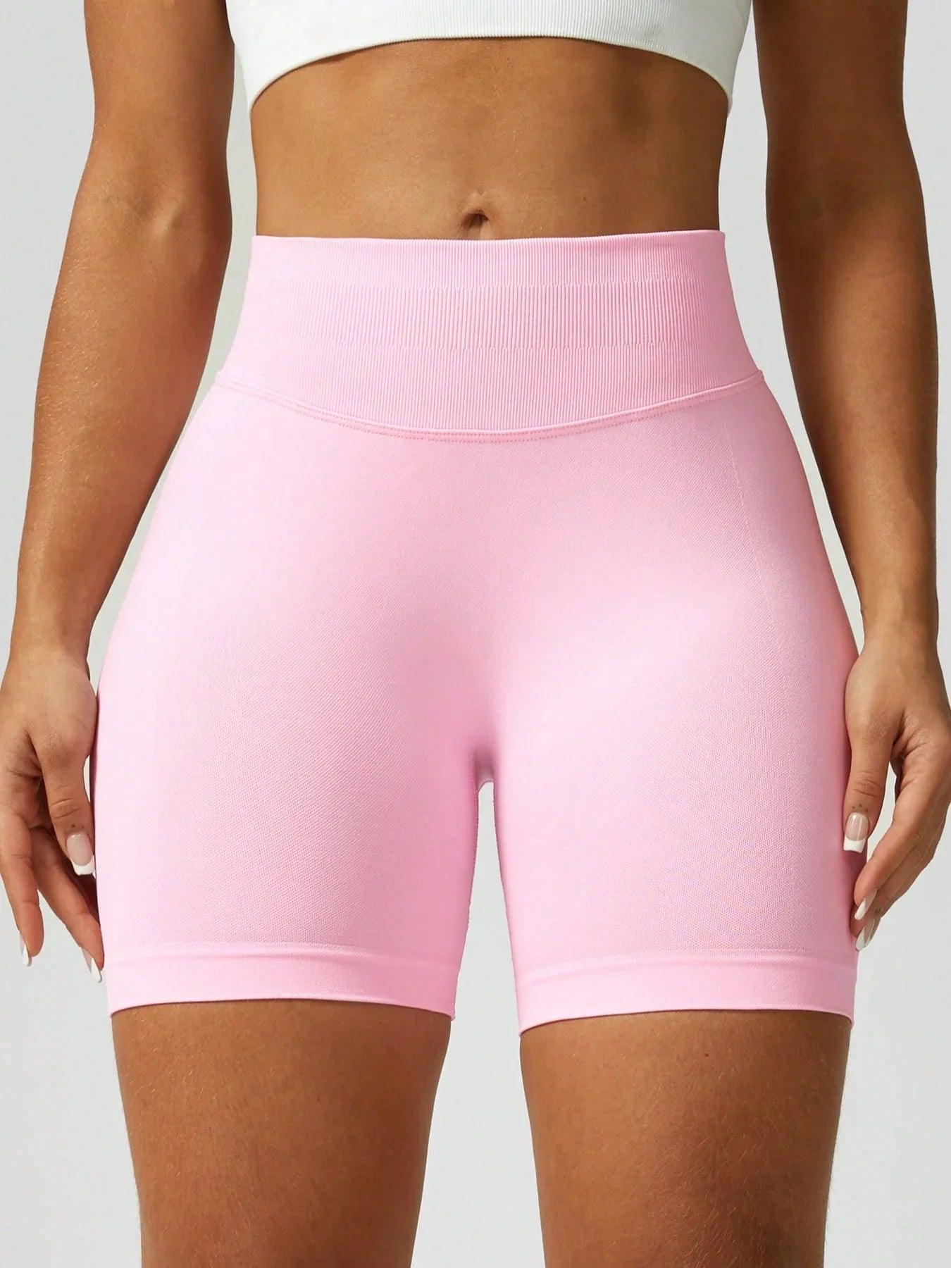 Seamless Tummy Control Workout Shorts – Pink Mid-Waist Butt-Lifting Fitness Shorts for Women - Dazzling Beauty Solution