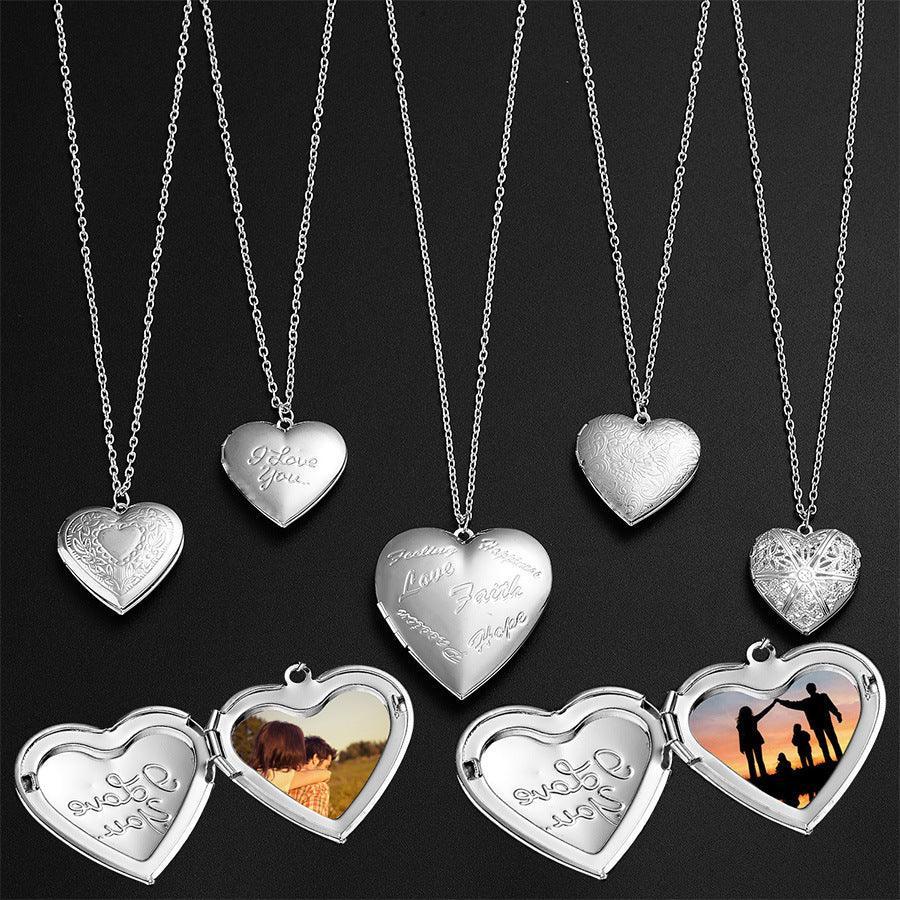 Carved Design Love Necklace Personalized Heart-shaped Photo Frame Pendant Necklace For Women Family Jewelry For Valentine's Day - Dazzling Beauty Solution