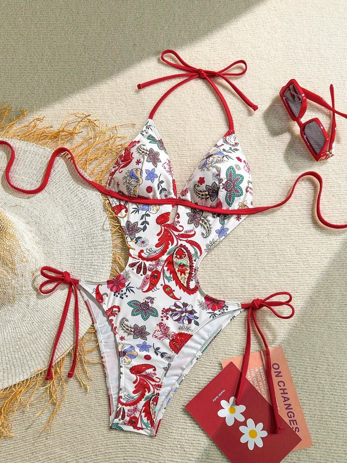 Soleia Women'S Vacation Colorful Paisley Retro Print Hollow Out Halter Backless Color Strap Jumpsuits for Beach Bathing Suits for Woman Bathing Suits for Women Summer - Dazzling Beauty Solution
