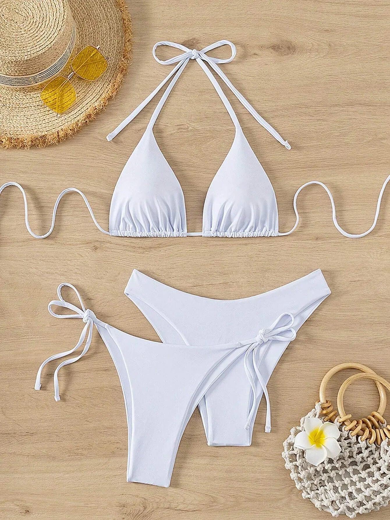 Women’s Solid Color 3Piece Bikini Set with Cover-Up Swim Basics - Dazzling Beauty Solution