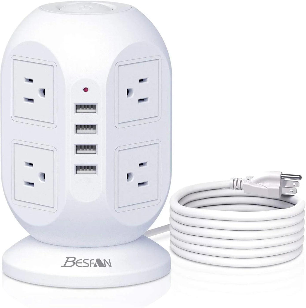 12-in-1 Power Strip Tower with USB Ports – 10FT Extension Cord, Surge Protector & Space-Saving Design - Dazzling Beauty Solution