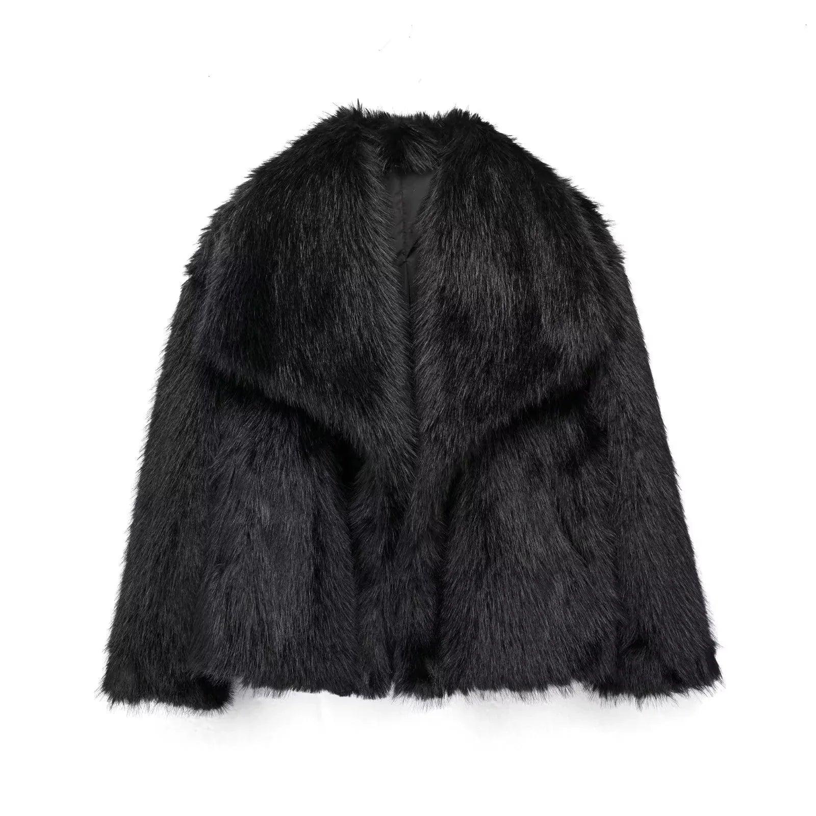 Winter Plush Coat Fashion Warm Thicken Fluffy Lapel Jacket Outwear Casual Long Sleeve Tops Womens Clothing - Dazzling Beauty Solution