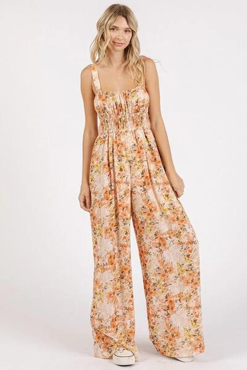 Mittoshop Flower Print Jumpsuit - Gathered Bust Sleeveless Style - Dazzling Beauty Solution