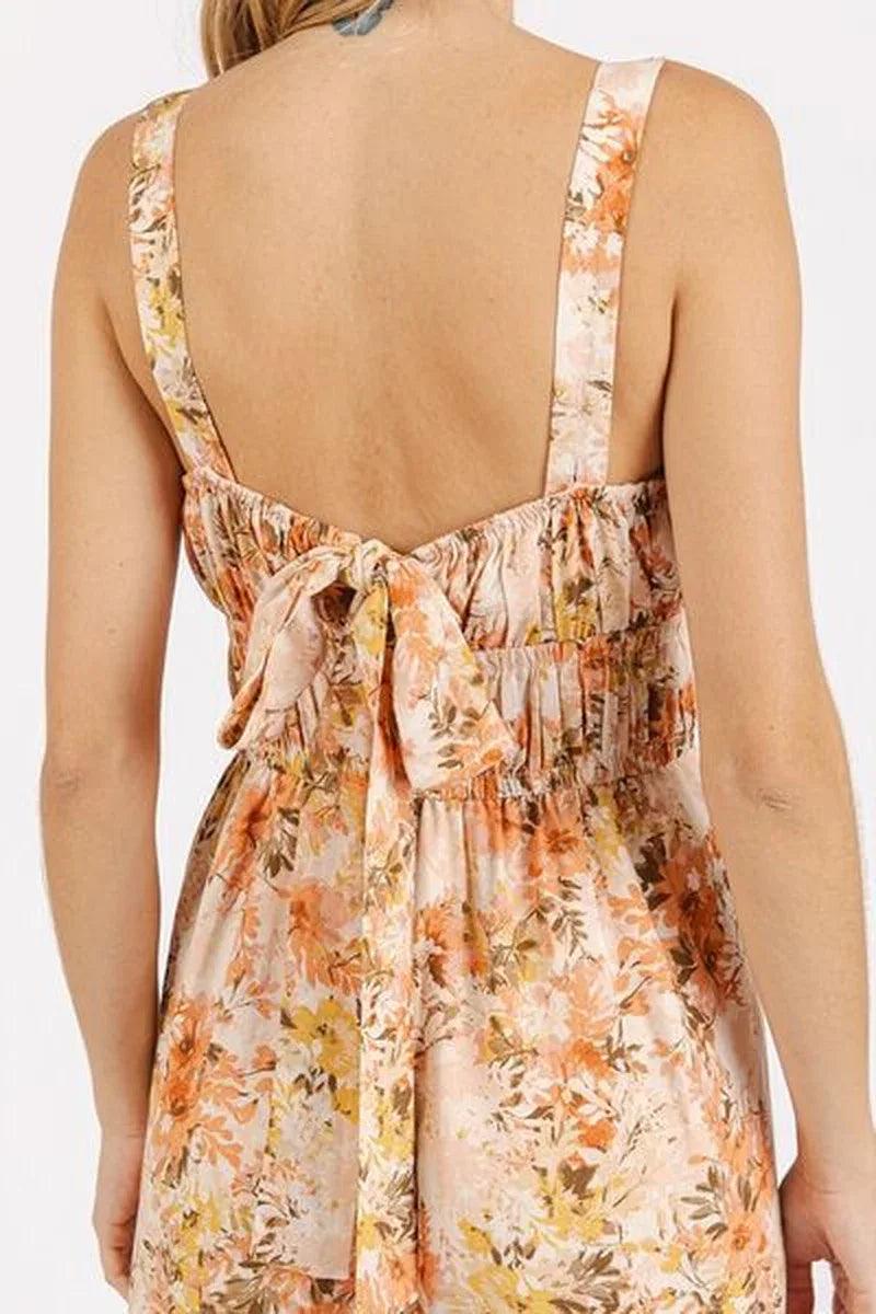 Mittoshop Flower Print Jumpsuit - Gathered Bust Sleeveless Style - Dazzling Beauty Solution