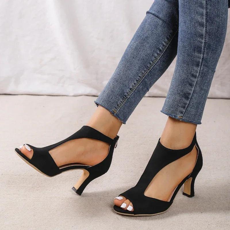 Women's Zippered High Heeled Fish Beak Sandals - Dazzling Beauty Solution