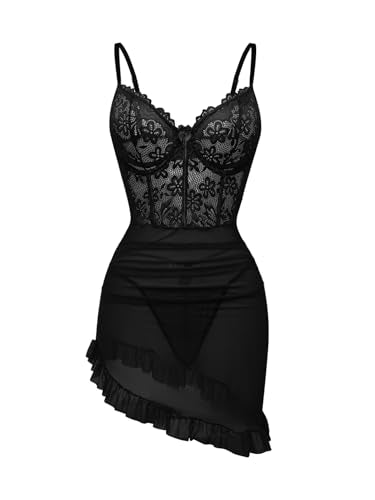 Foxiny Underwire Lace Ruched Bodycon Lingerie Dress Kit