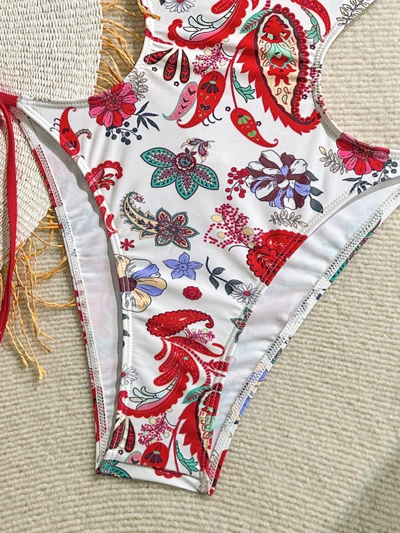 Soleia Women'S Vacation Colorful Paisley Retro Print Hollow Out Halter Backless Color Strap Jumpsuits for Beach Bathing Suits for Woman Bathing Suits for Women Summer - Dazzling Beauty Solution