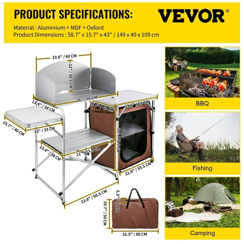 Foldable Camping Kitchen Table with Windshield & Storage - Dazzling Beauty Solution