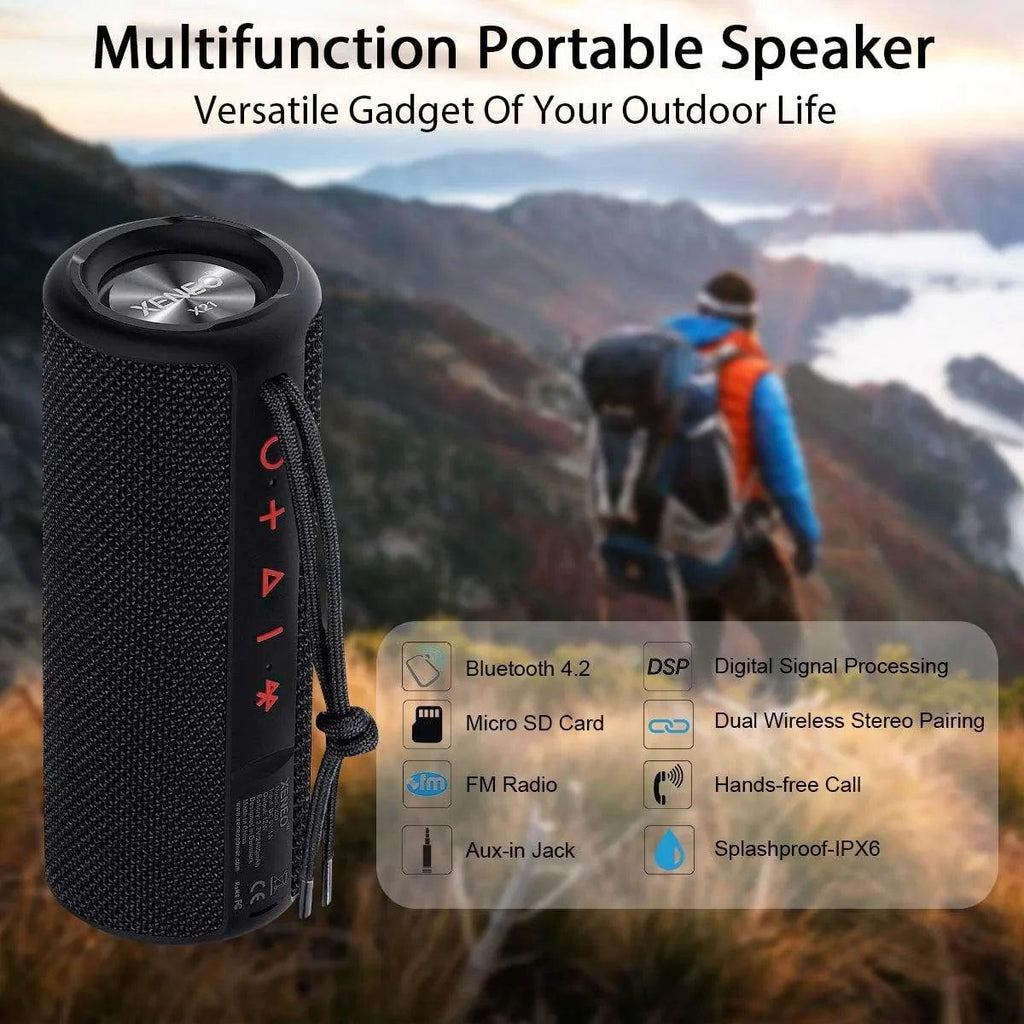 X21 Portable Outdoor Wireless Bluetooth Speaker Waterproof with FM Radio, Micro SD Card Slot, AUX for Shower - Hard Travel Case Included - Dazzling Beauty Solution