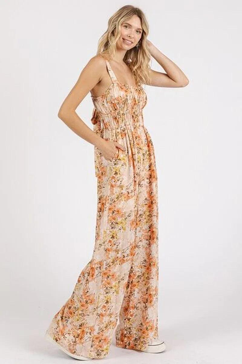 Mittoshop Flower Print Jumpsuit - Gathered Bust Sleeveless Style - Dazzling Beauty Solution