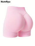 Seamless Tummy Control Workout Shorts – Pink Mid-Waist Butt-Lifting Fitness Shorts for Women - Dazzling Beauty Solution