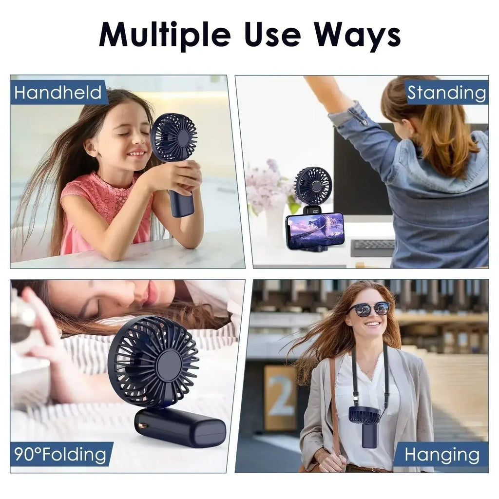 5000Mah Portable Fan Rechargeable 90° Foldable 5 Speed Mini Air Conditioner Small Fan Air Cooler with LED Digital Display - Dazzling Beauty Solution