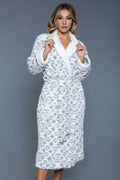Kimmie Damask Print Sherpa Robe – Long Sleeve Wrap Loungewear with Tie Belt - Dazzling Beauty Solution