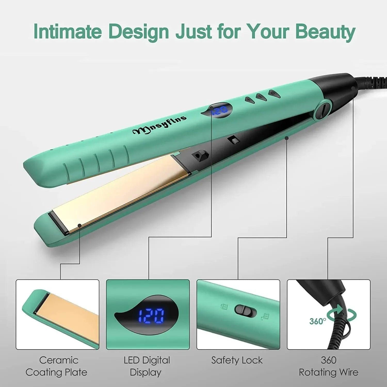 2-in-1 Mini Hair Straightener & Curler Set with LCD Display – Adjustable Temp, Fast Heat, Portable, Gift-Ready - Dazzling Beauty Solution