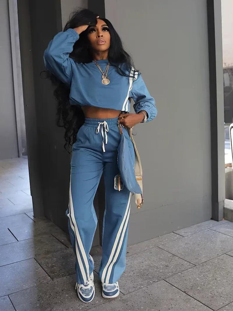 Elevate Your Fall Wardrobe with Our Stylish Women's Color Block Stripe Sweatsuit Set - Dazzling Beauty Solution