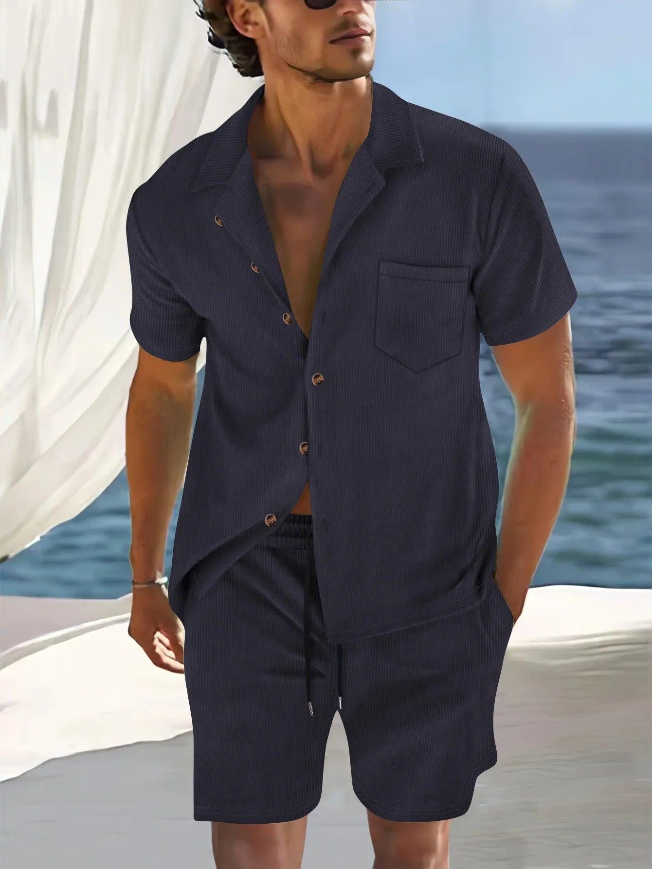 Men's summer thin suit casual sportswear summer shorts shirt - Dazzling Beauty Solution