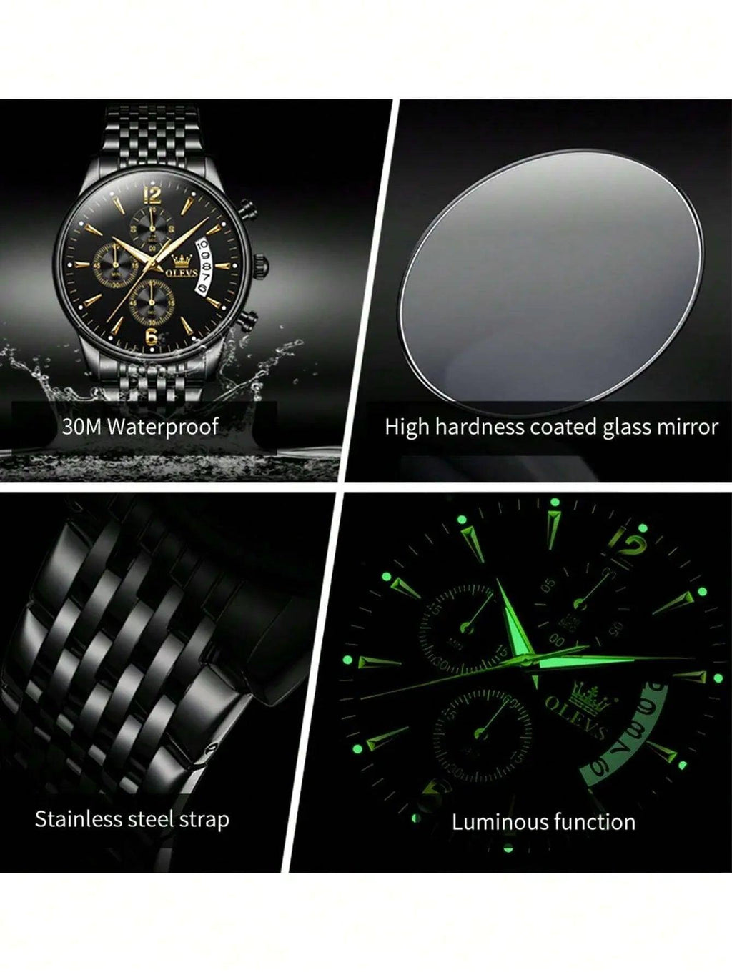 OLEVS Men’s Luxury Stainless Steel Chronograph Watch – Waterproof & Luminous - Dazzling Beauty Solution