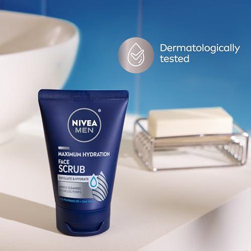 NIVEA MEN Maximum Hydration Face Scrub with Provitamin B5 and Aloe Vera, Exfoliating Face Wash Deeply Cleanses to Unclog Pores, 4.4 Oz Tube, Pack of 3