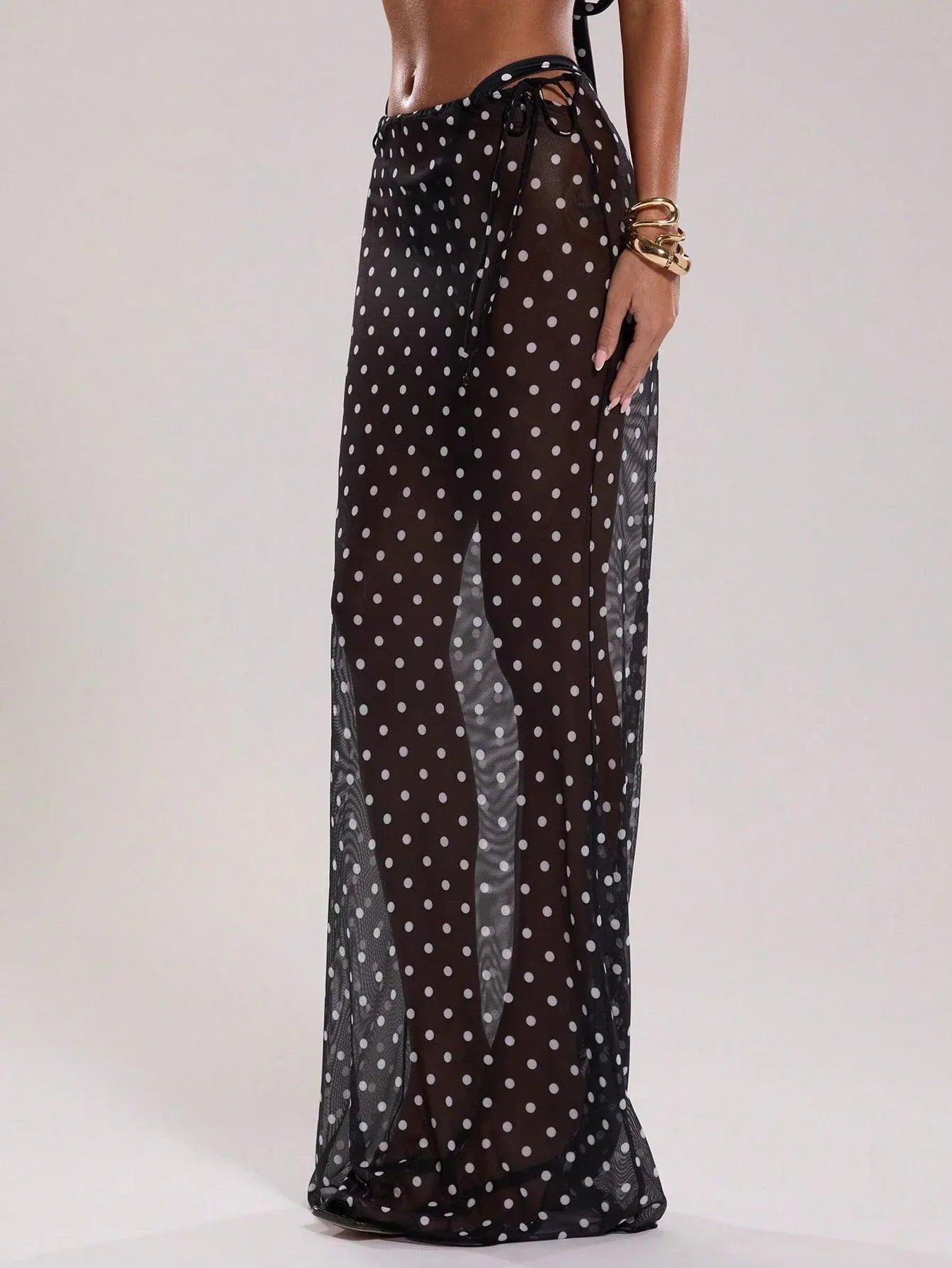 BAE Women’s New Arrival Black & White Polka Dot Low Waist Drawstring Resort Swimwear - Dazzling Beauty Solution