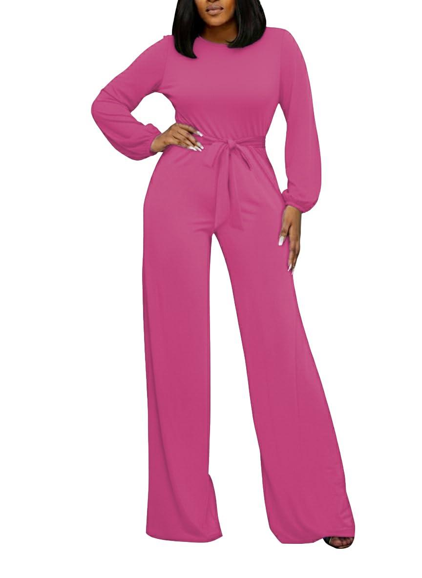 Women's Loose Short Sleeve Belted Wide Leg Jumpsuit – Casual Business One Piece