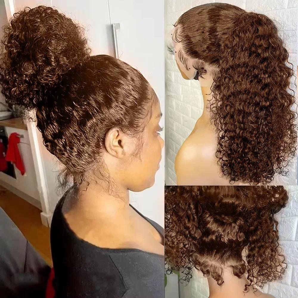 Chocolate Brown 360 HD Lace Wig – Deep Wave, 250% Density, Glueless Invisi Strap - Dazzling Beauty Solution