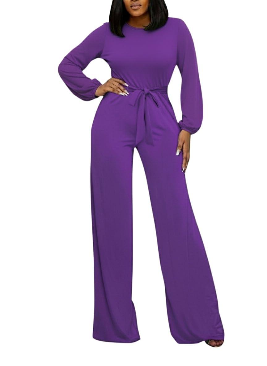 Women's Loose Short Sleeve Belted Wide Leg Jumpsuit – Casual Business One Piece