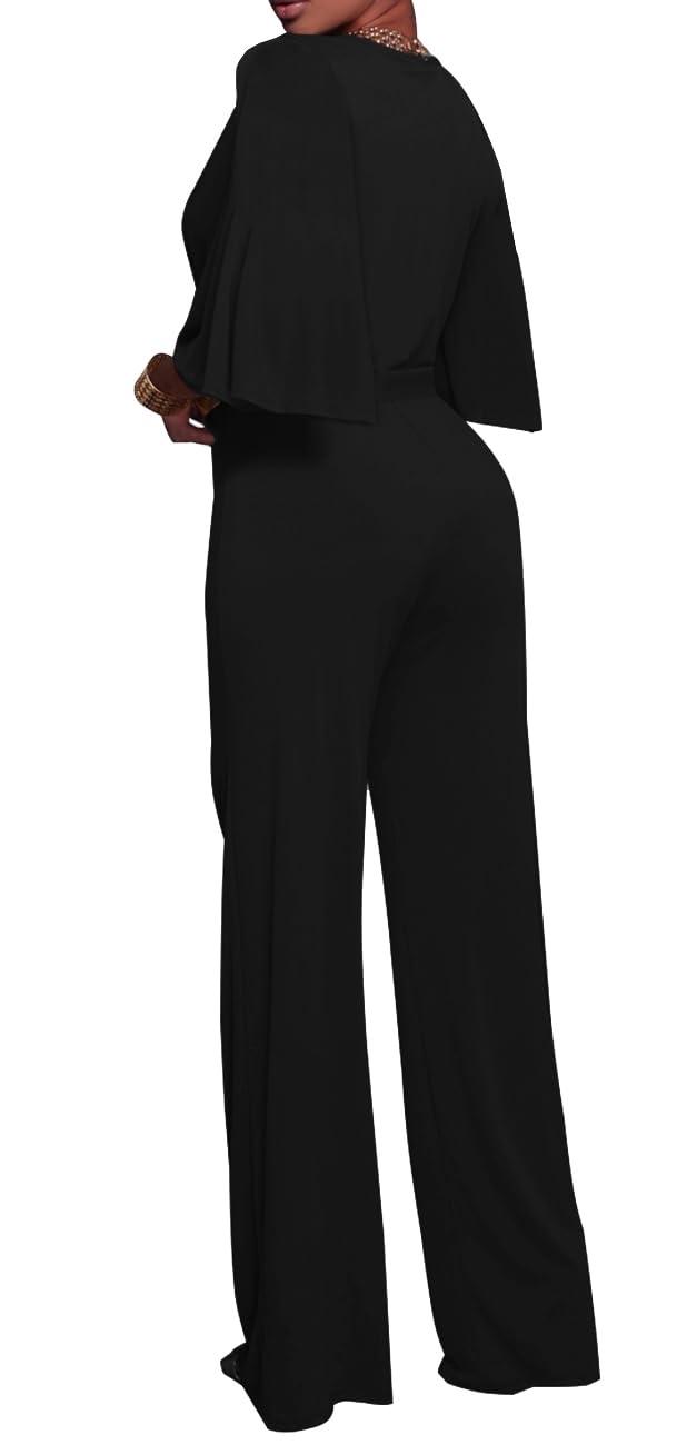 Women's Loose Short Sleeve Belted Wide Leg Jumpsuit – Casual Business One Piece