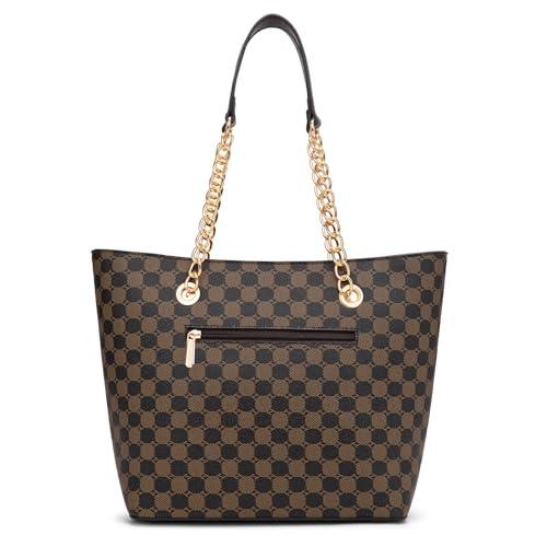 Montana West Chain Top-Handle Tote Bag Large Capacity Vegan Leather