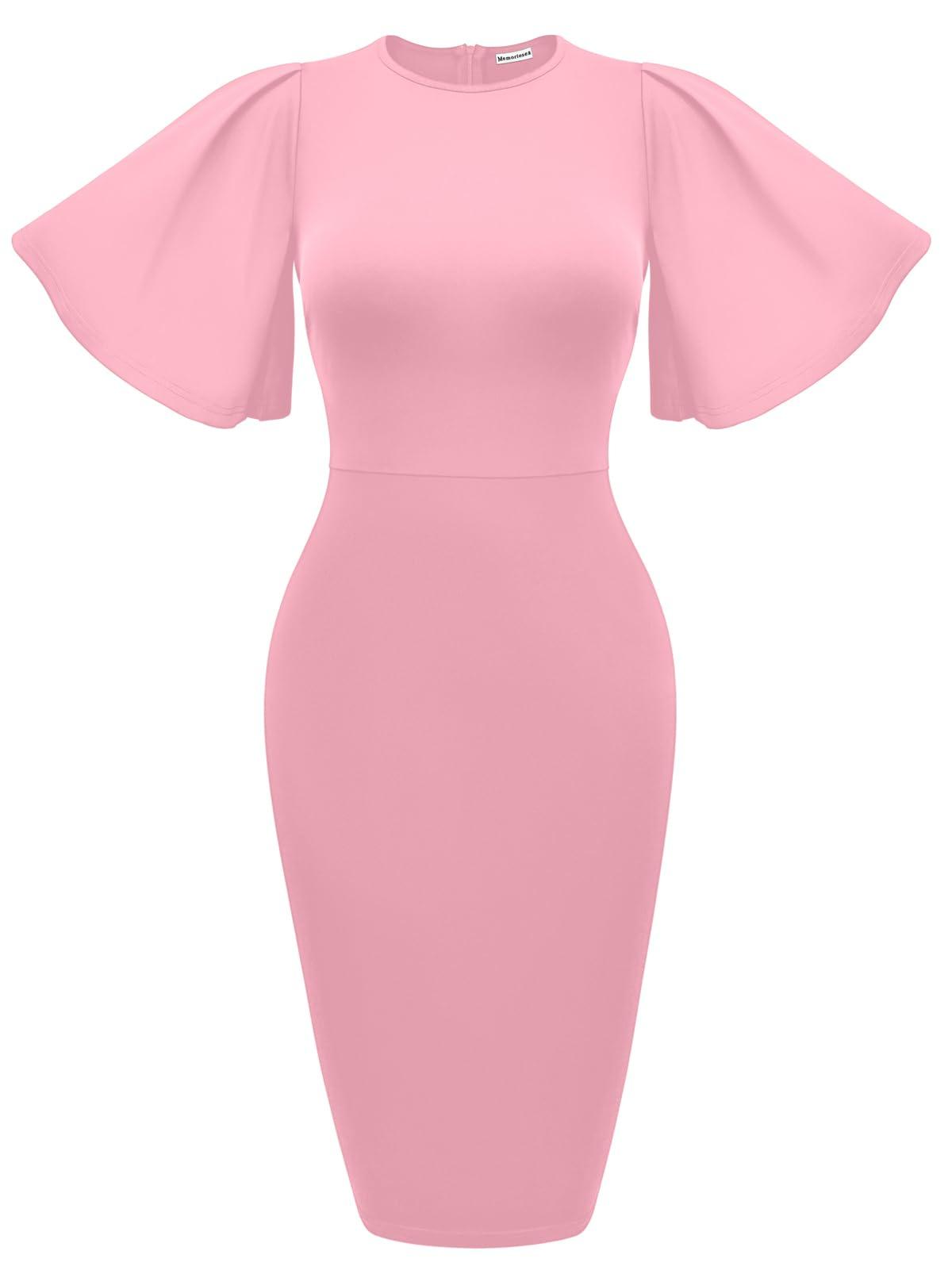 Women's Ruffle Sleeve Bodycon Midi Dress – Short Sleeve Pencil Dress