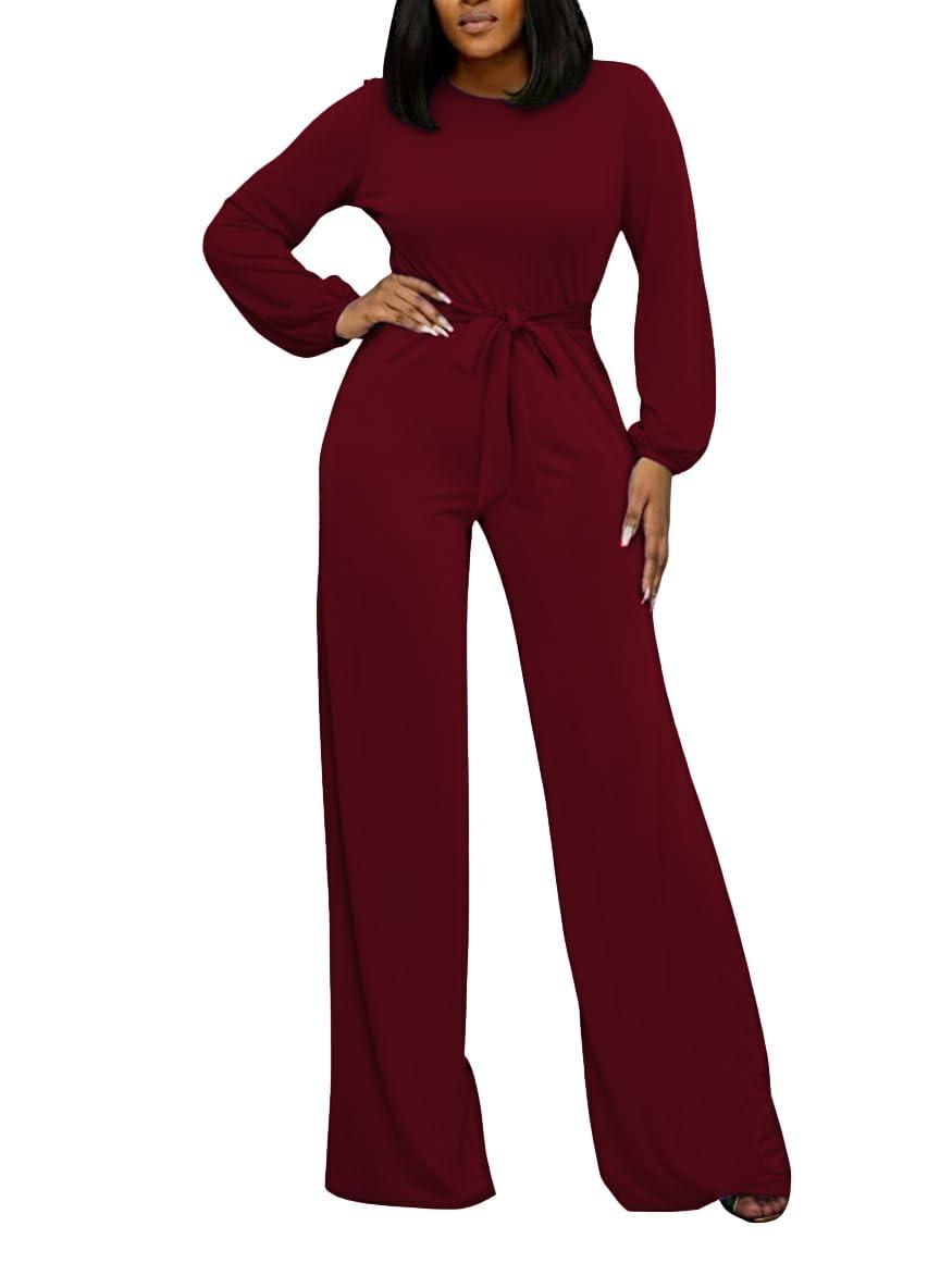 Women's Loose Short Sleeve Belted Wide Leg Jumpsuit – Casual Business One Piece