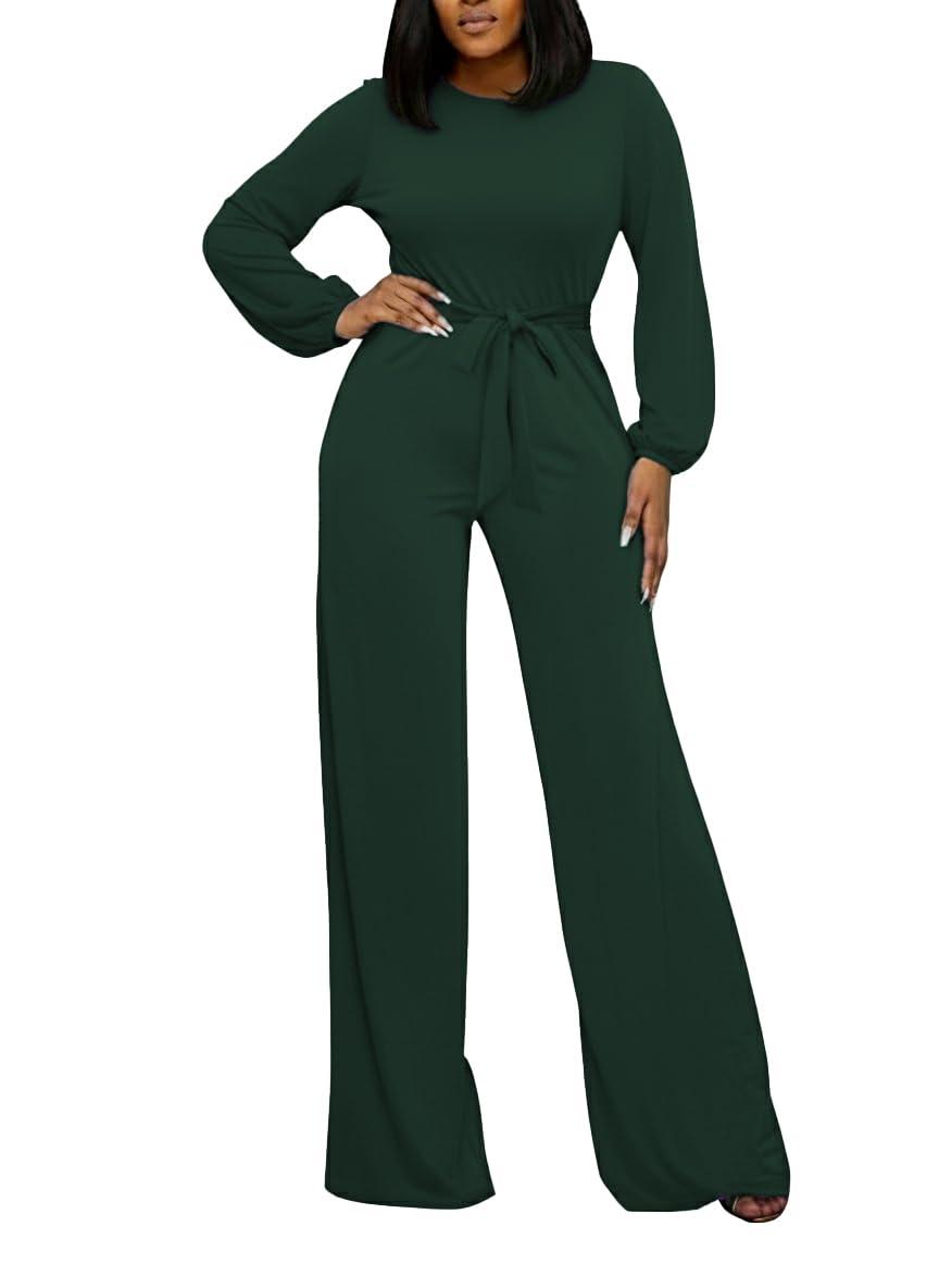 Women's Loose Short Sleeve Belted Wide Leg Jumpsuit – Casual Business One Piece