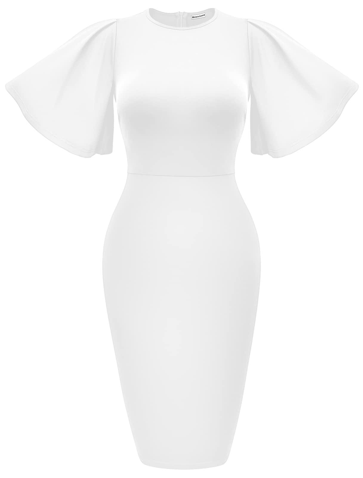 Women's Ruffle Sleeve Bodycon Midi Dress – Short Sleeve Pencil Dress