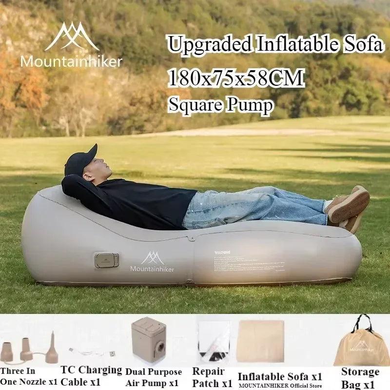 Mounthiker Inflatable Air Sofa with Built-In Pump – Portable Recliner Lounge Chair with Headrest, Auto Inflation, and Storage Bag – Lightweight Beach, Travel & Camping Sofa (150KG Capacity) - Dazzling Beauty Solution