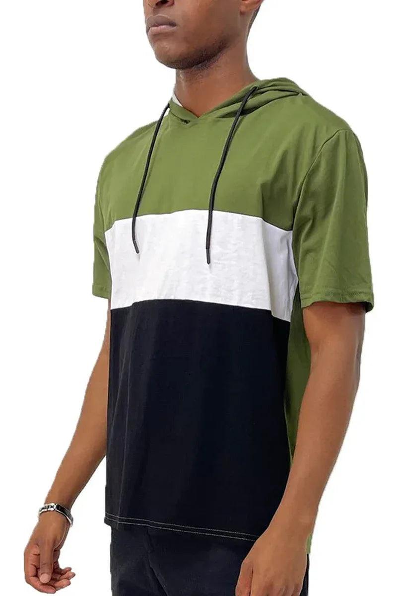 SOLID COLOR BLOCK SHORT SLEEVE HOODIE - Dazzling Beauty Solution