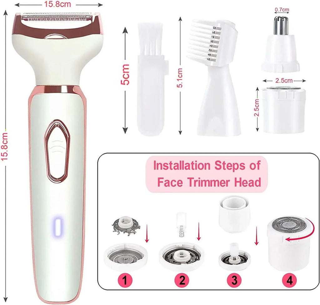 4-in-1 Electric Hair Removal Kit for Women – Bikini, Eyebrow, Nose & Facial Trimmer Set - Dazzling Beauty Solution