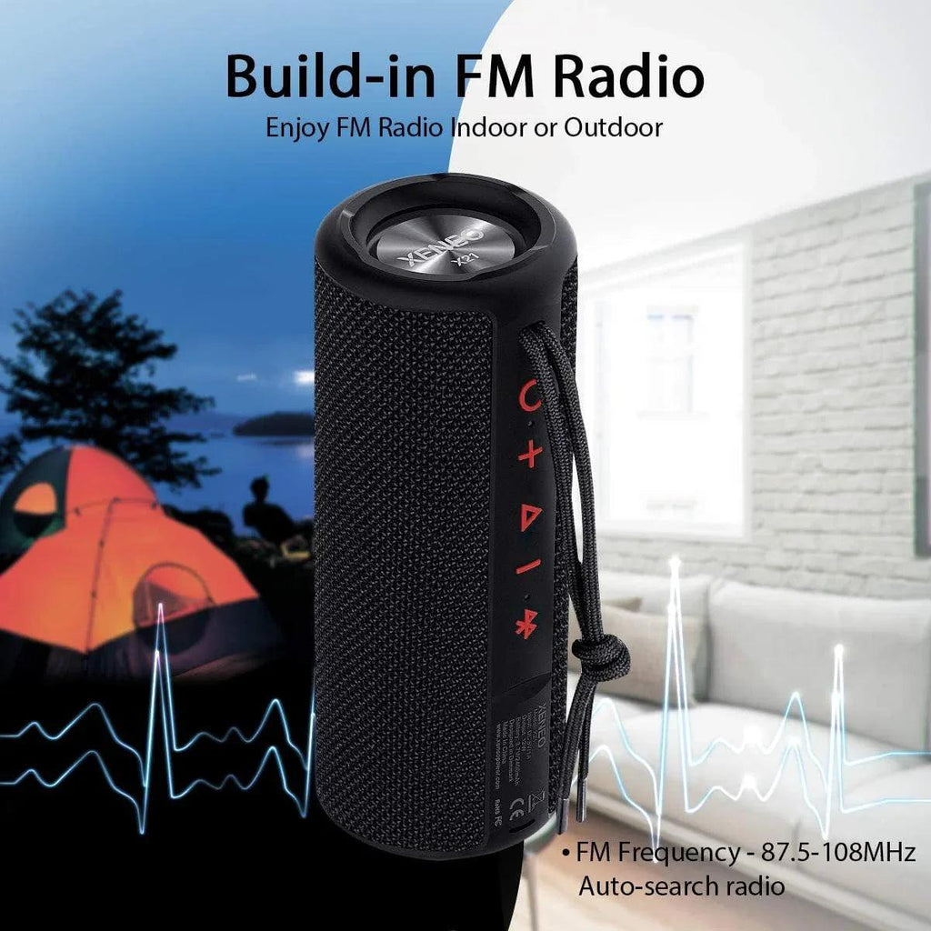 X21 Portable Outdoor Wireless Bluetooth Speaker Waterproof with FM Radio, Micro SD Card Slot, AUX for Shower - Hard Travel Case Included - Dazzling Beauty Solution