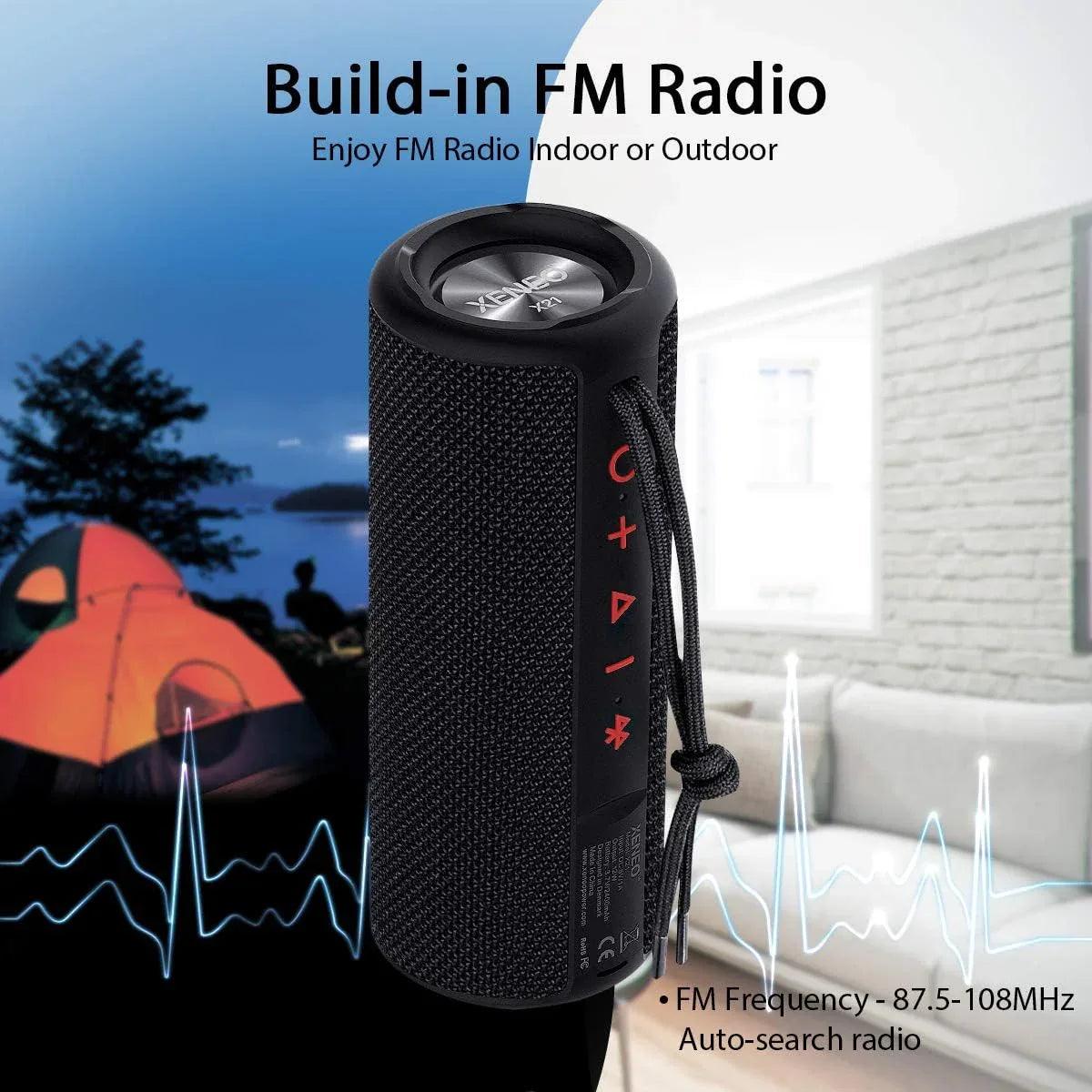 X21 Portable Outdoor Wireless Bluetooth Speaker Waterproof with FM Radio, Micro SD Card Slot, AUX for Shower - Hard Travel Case Included - Dazzling Beauty Solution