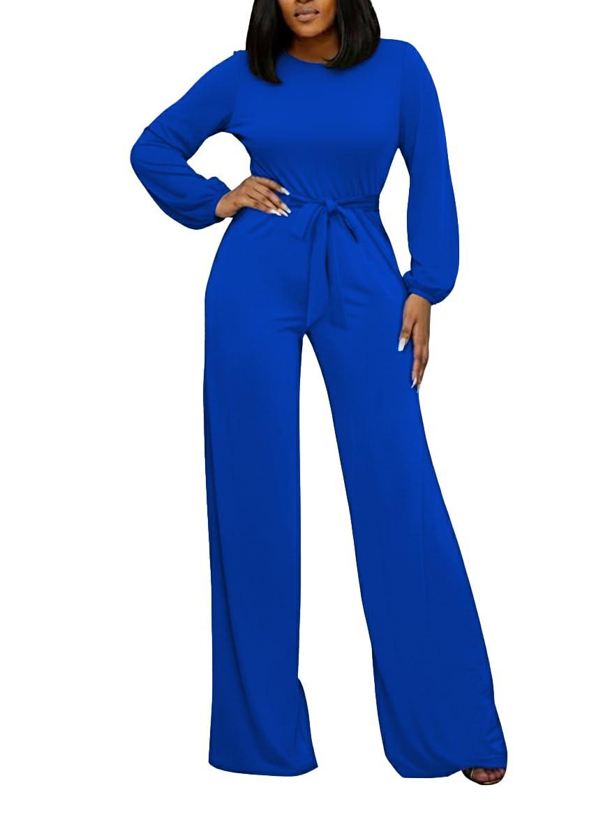Women's Loose Short Sleeve Belted Wide Leg Jumpsuit – Casual Business One Piece