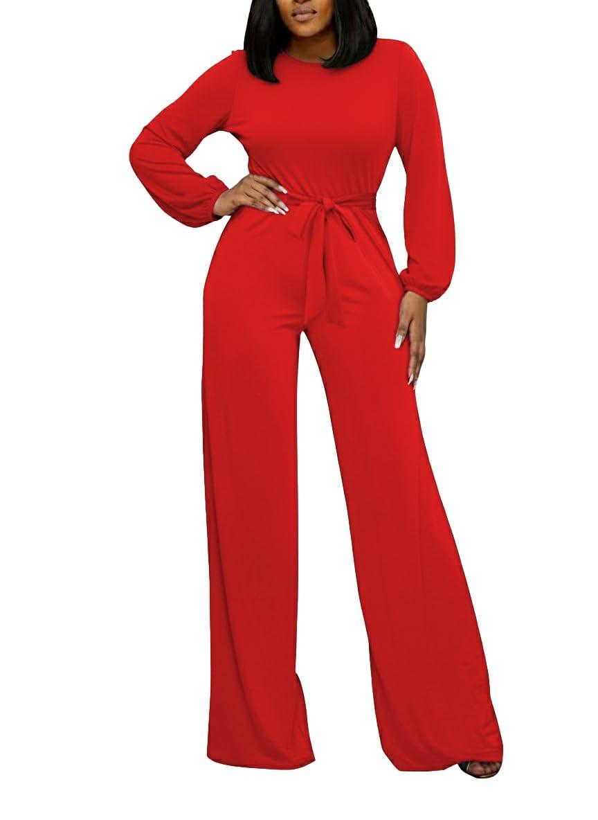 Women's Loose Short Sleeve Belted Wide Leg Jumpsuit – Casual Business One Piece