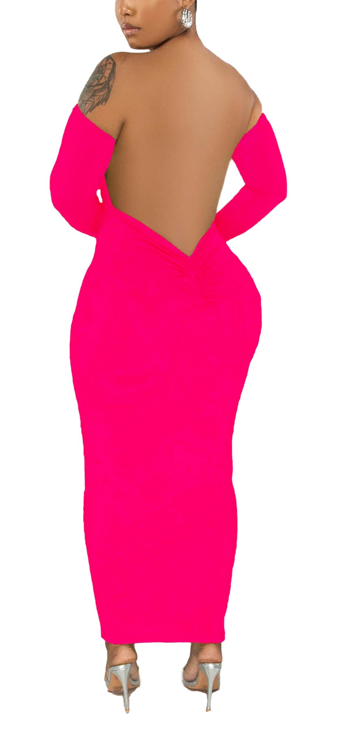 Women's Off Shoulder Long Sleeve Bodycon Maxi Dress - Sexy Backless Party Dress