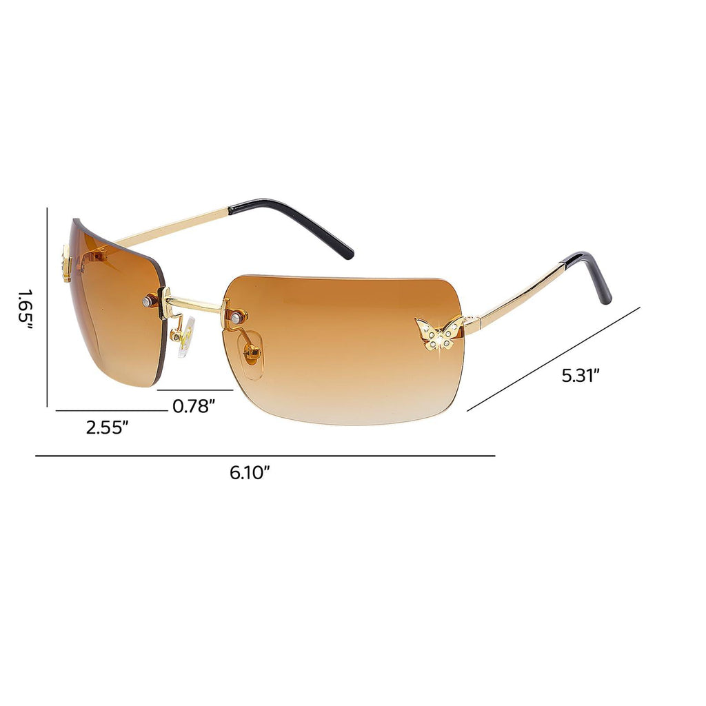 Y2K Rimless Rectangle Sunglasses | Butterfly Frameless Tinted Lens | UV400 | 6 Colors