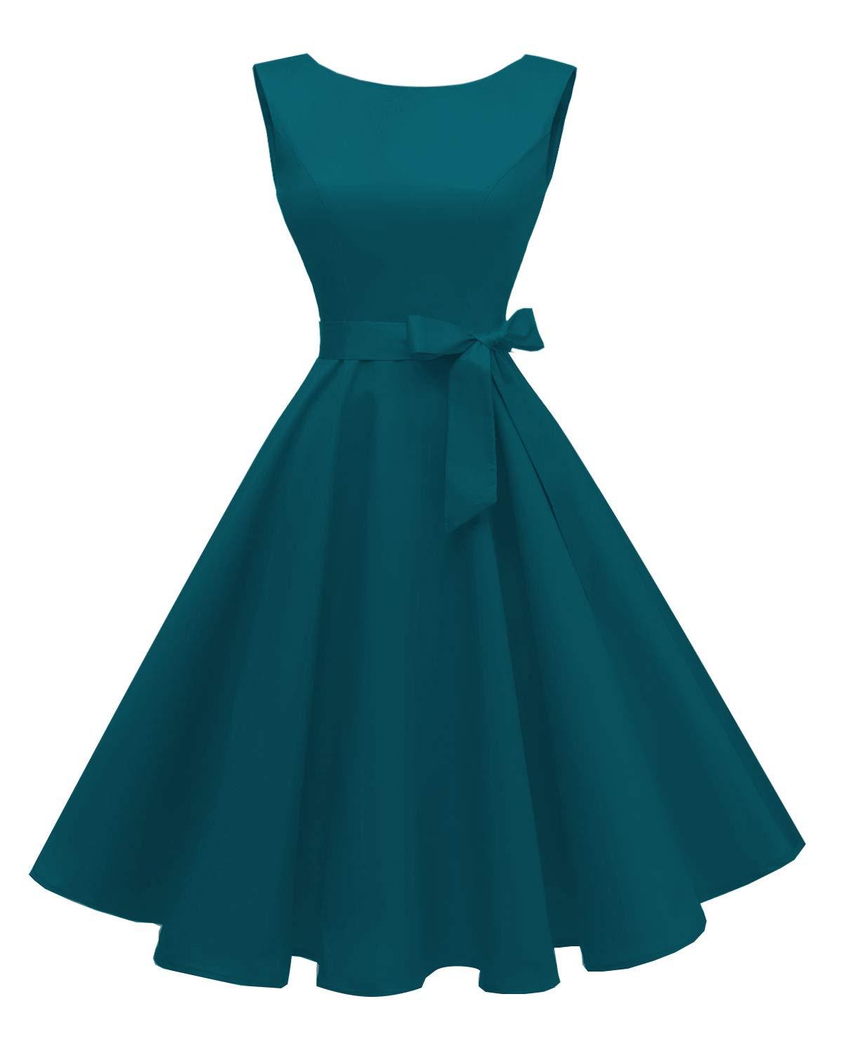 Women's Boatneck Sleeveless Swing Vintage 1950s Cocktail Dress
