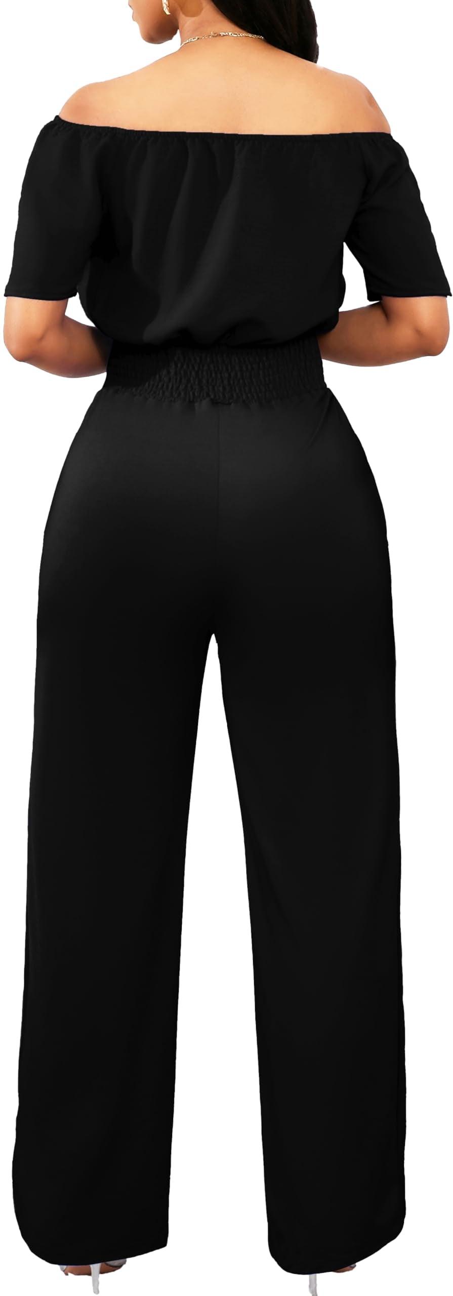 Off the Shoulder Jumpsuit for Women – Elegant Long Pants with Pockets