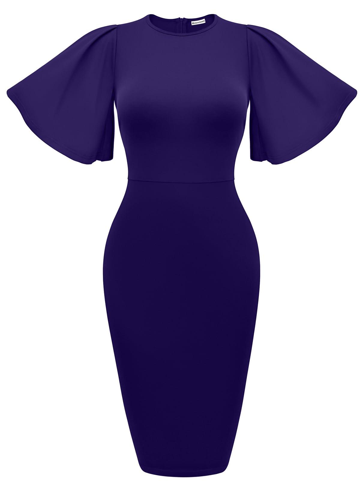Women's Ruffle Sleeve Bodycon Midi Dress – Short Sleeve Pencil Dress