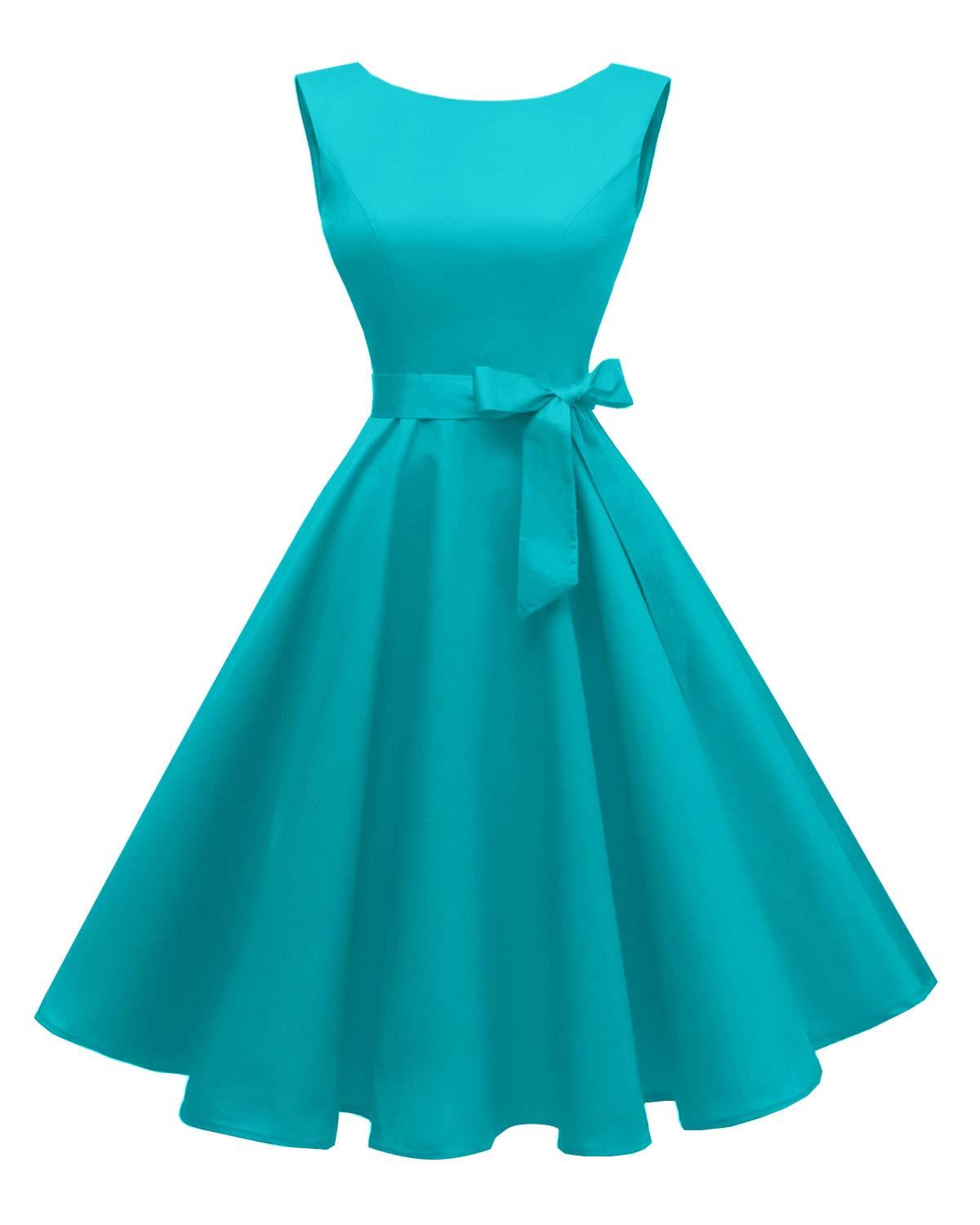 Women's Boatneck Sleeveless Swing Vintage 1950s Cocktail Dress