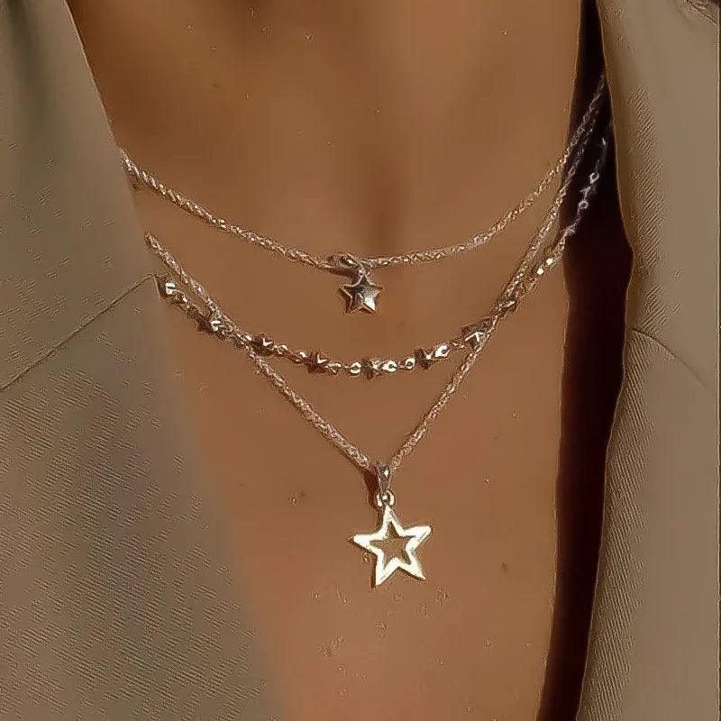 Ins Style Star Pendant Necklace – Women’s Alloy Water Wave Chain - Dazzling Beauty Solution