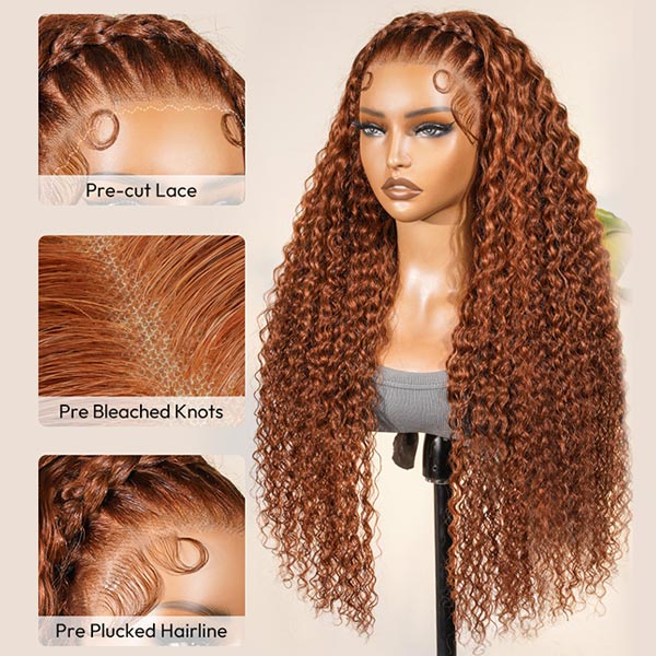 Pre-Braided Burnt Orange Stylist Wig Deep Wave 13x4 Lace Frontal Pre-plucked